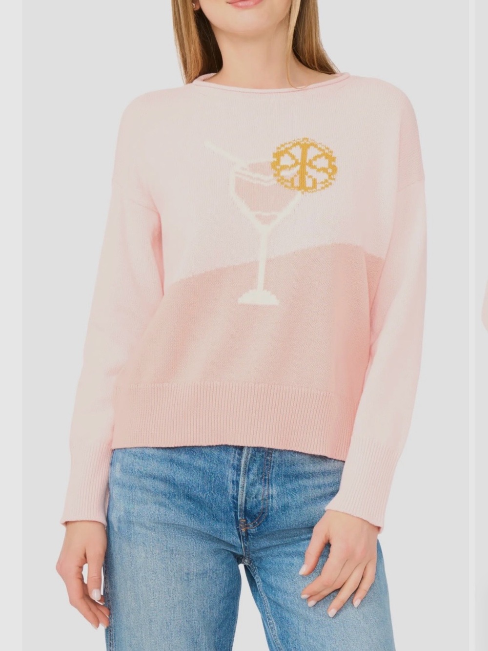 CeCe Soft Pink Cocktail Glass Crewneck Sweater